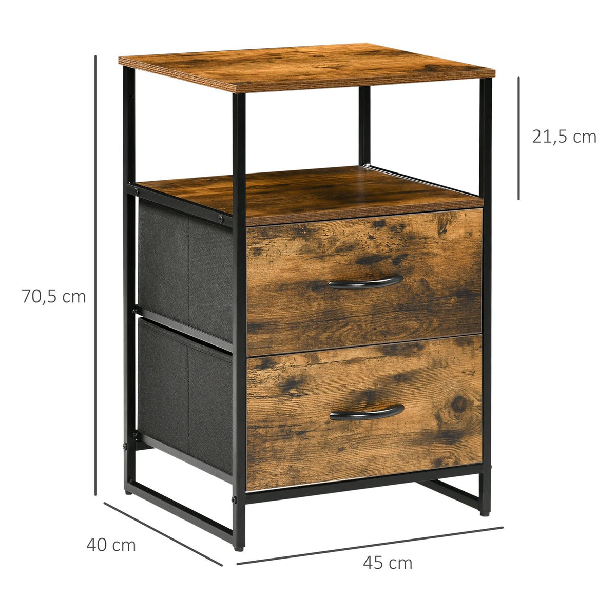Chest of Drawers, Storage Cabinet with Foldable Fabric Drawers, Industrial Style Shelf, Side Cabinet for Living Room, Rustic Brown