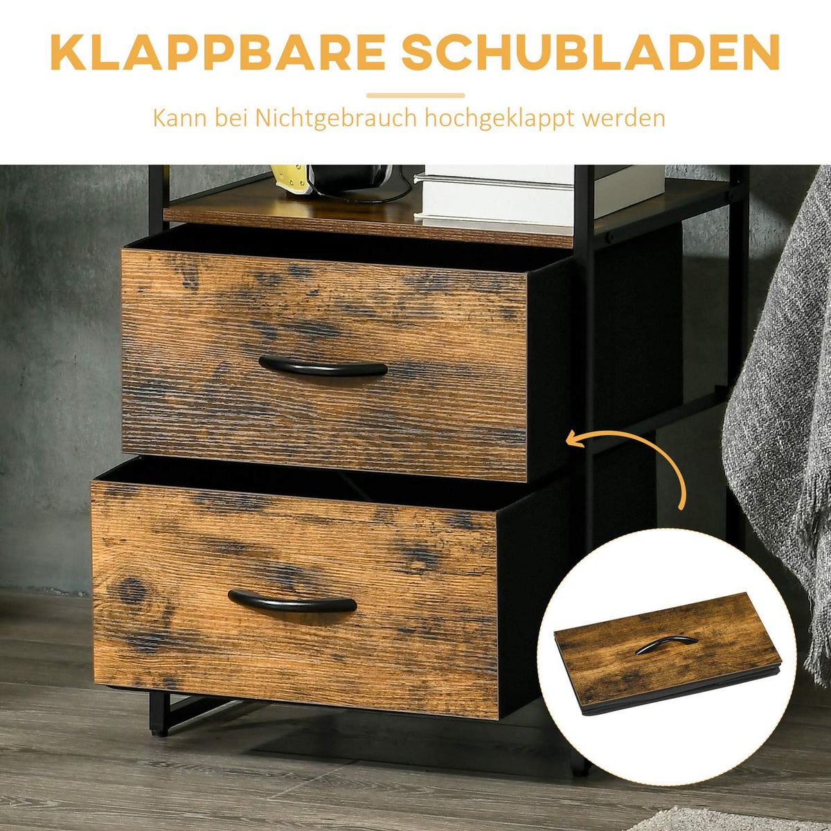 Chest of Drawers, Storage Cabinet with Foldable Fabric Drawers, Industrial Style Shelf, Side Cabinet for Living Room, Rustic Brown