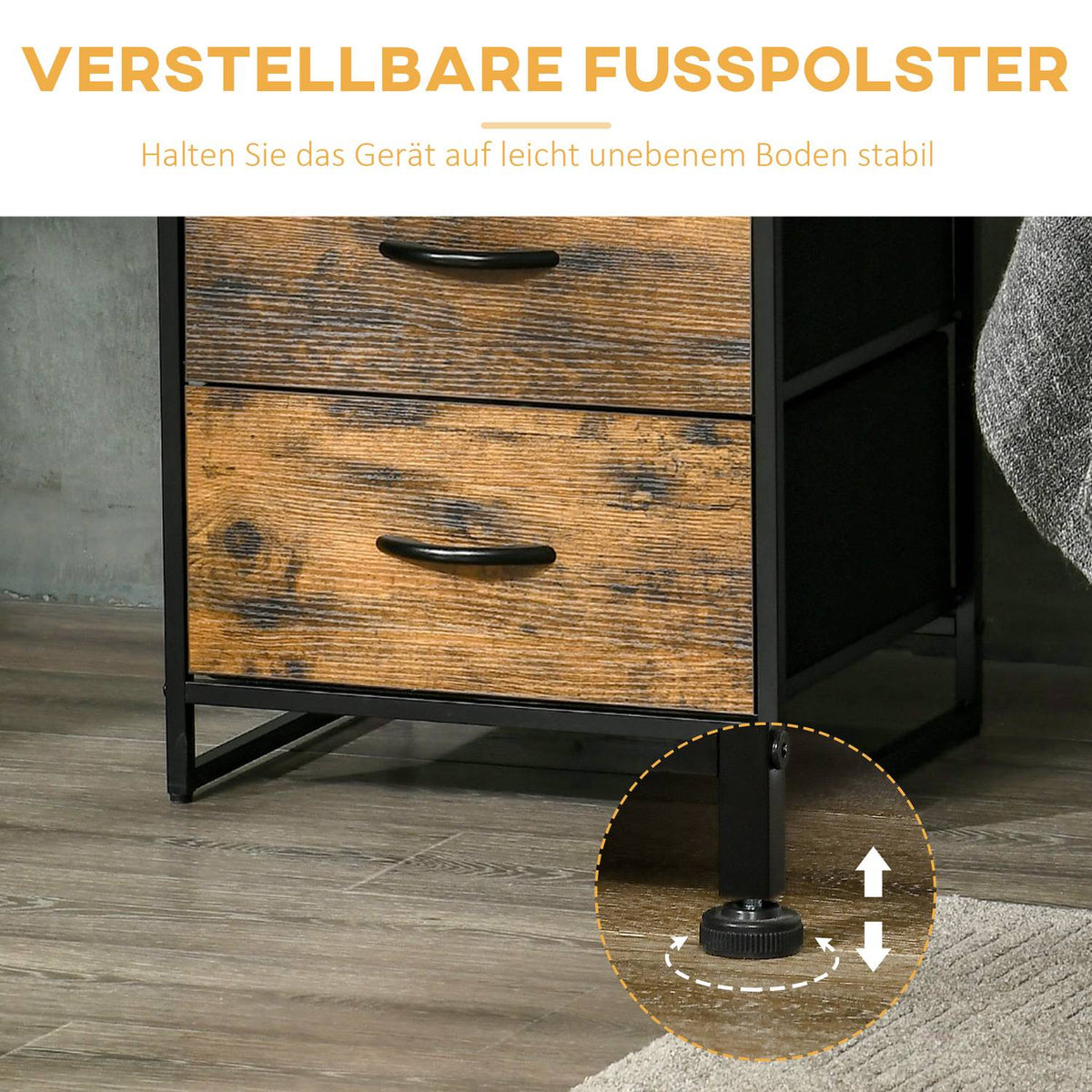 Chest of Drawers, Storage Cabinet with Foldable Fabric Drawers, Industrial Style Shelf, Side Cabinet for Living Room, Rustic Brown