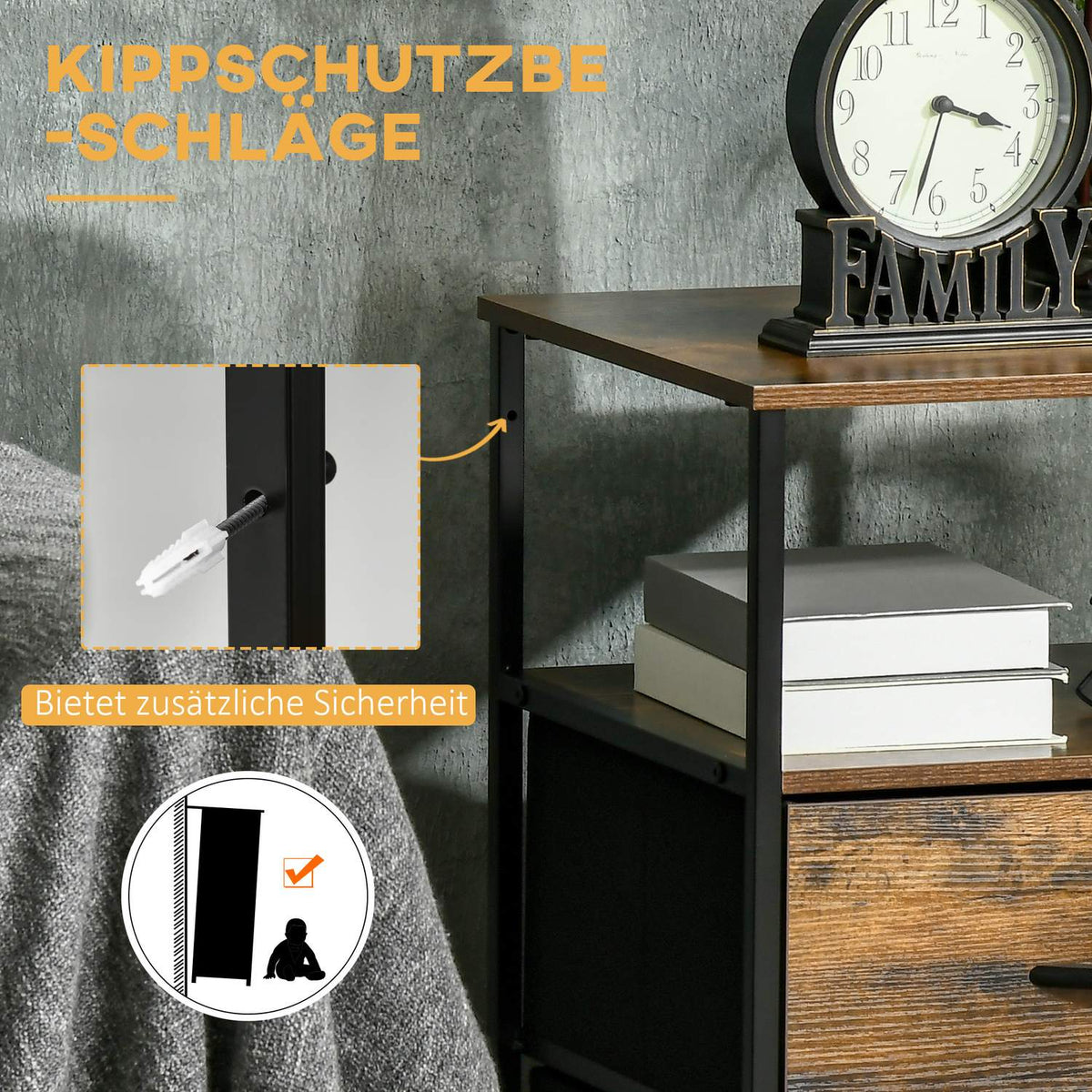 Chest of Drawers, Storage Cabinet with Foldable Fabric Drawers, Industrial Style Shelf, Side Cabinet for Living Room, Rustic Brown