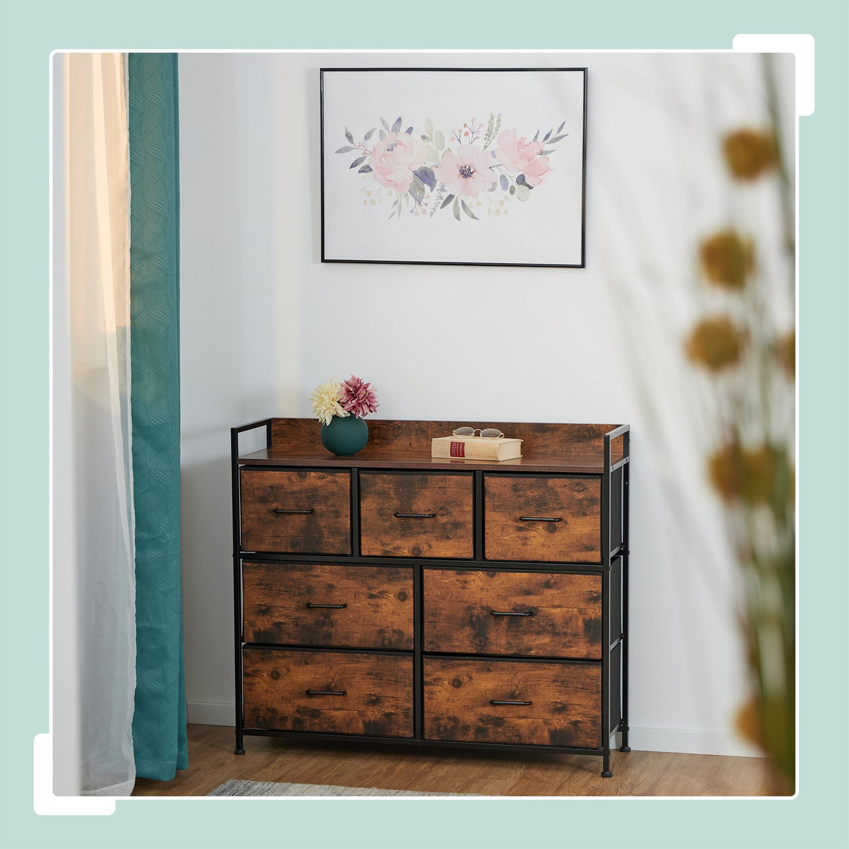 Chest of Drawers with 7 Fabric Storage Bins