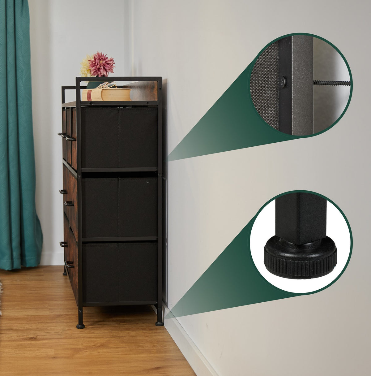 Chest of Drawers with 7 Fabric Storage Bins