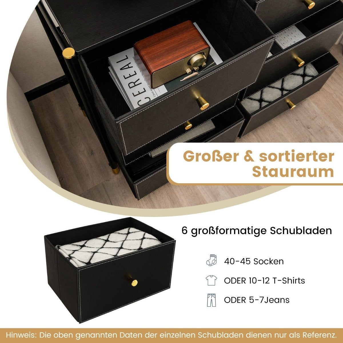 Chest of drawers for bedroom with 6 drawers high fabric chest of drawers with metal frame 89 x 30 x 76.5 cm black
