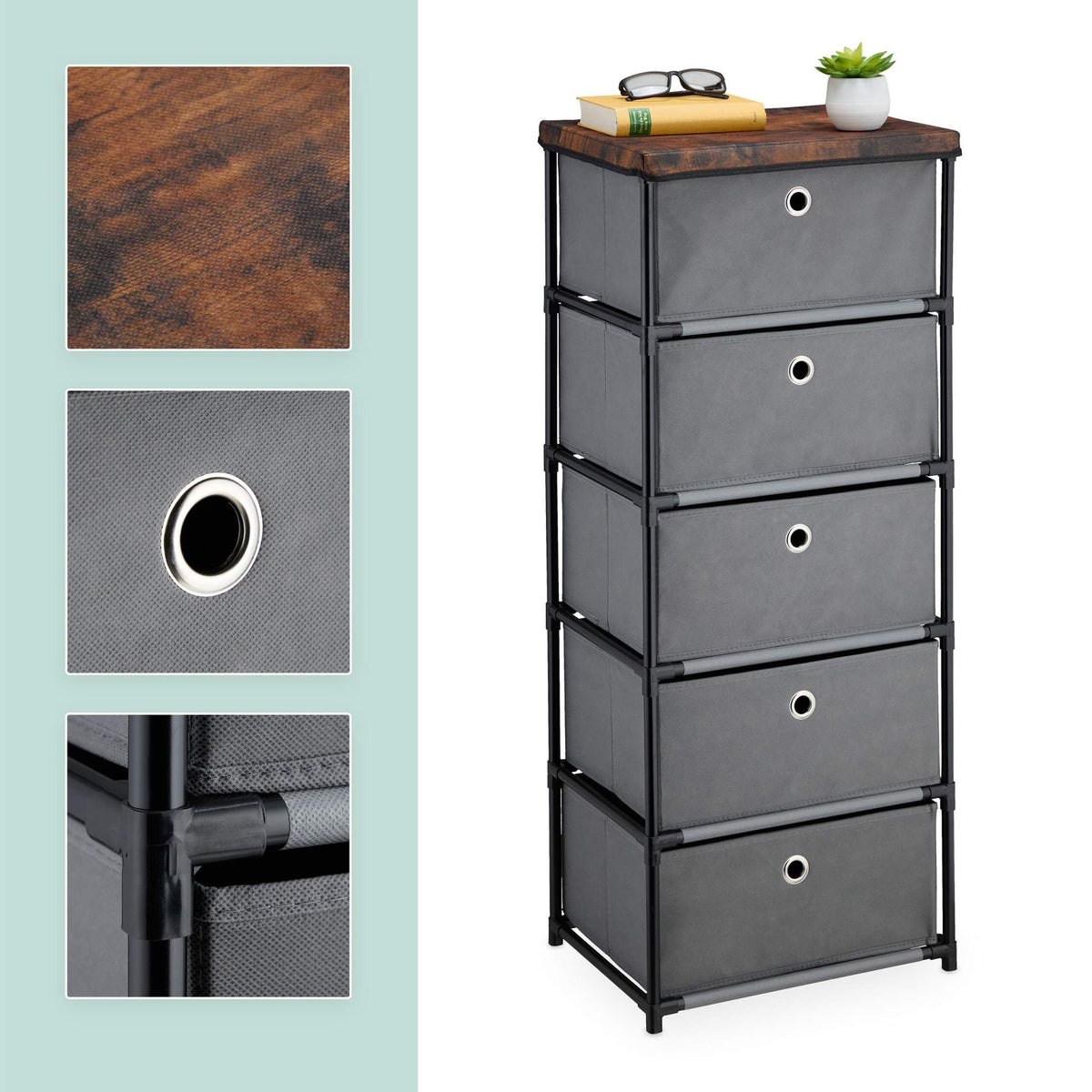 Chest of drawers in wooden design with fabric drawers