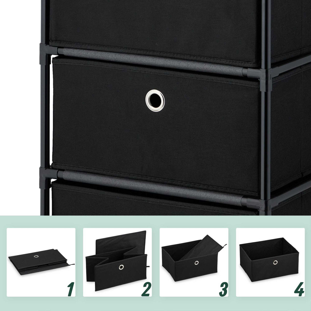 Chest of drawers in wooden design with fabric drawers
