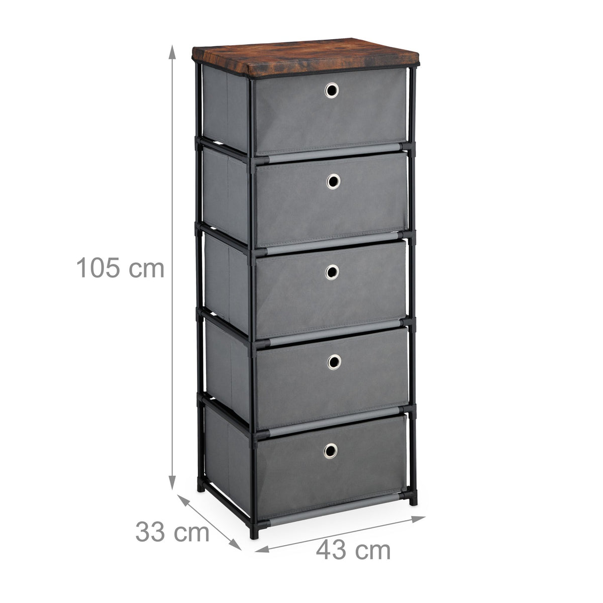 Chest of drawers in wooden design with fabric drawers