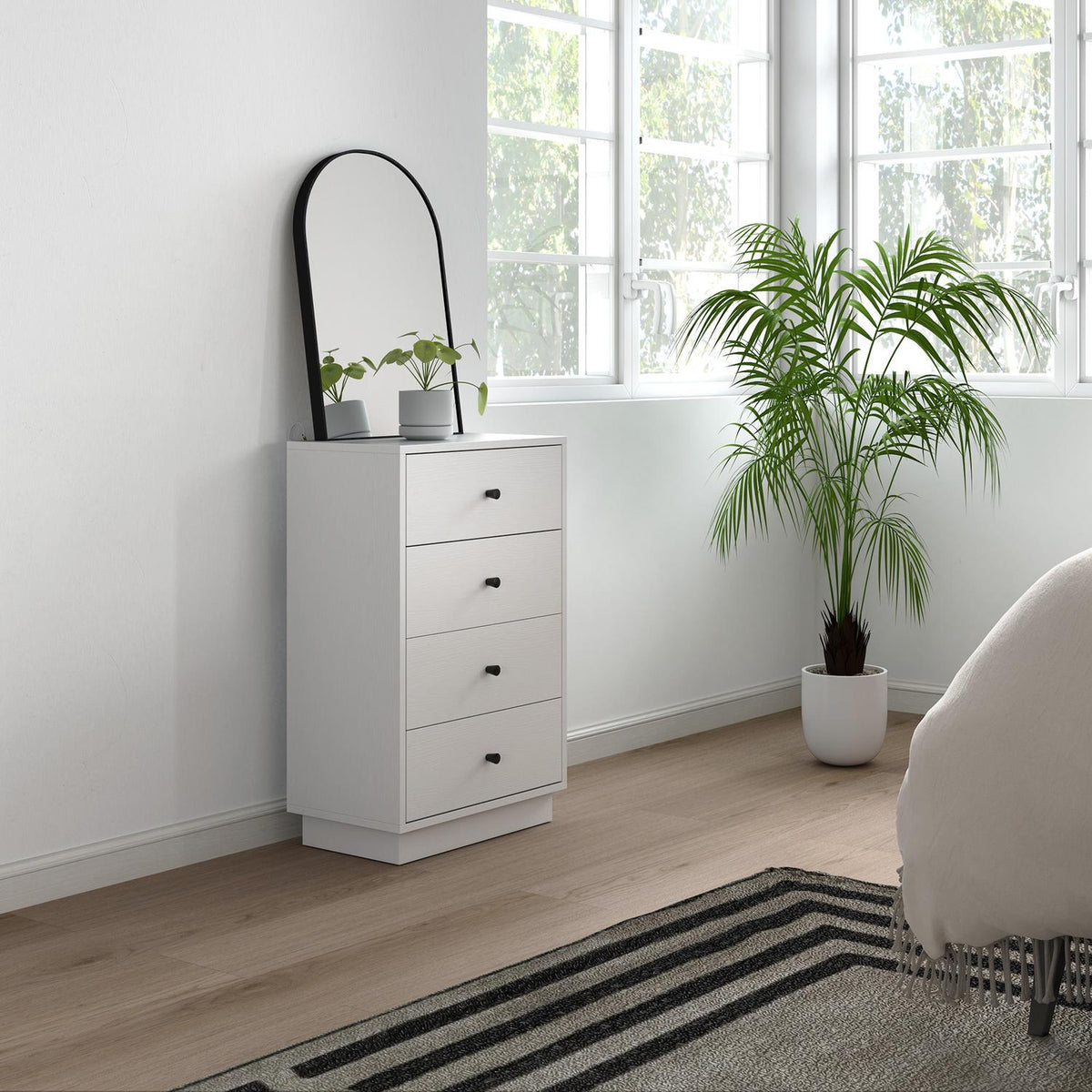 Chest of drawers, sideboard with 4 drawers, cabinet made of wood material, storage cabinet in modern style, drawer cabinet, chest of drawers for living room, bedroom, hallway, 47 x 29 x 75 cm, white