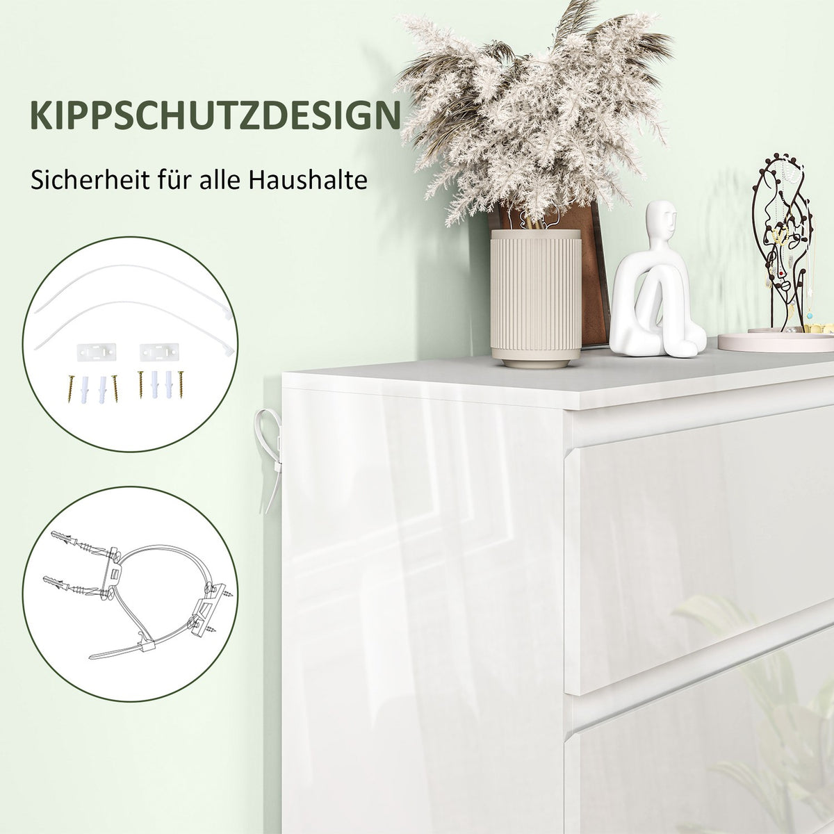 Chest of drawers, sideboard with 5 drawers, office cabinet with anti-tip pull tabs, for living room, bedroom, white, 55 x 34 x 100 cm |