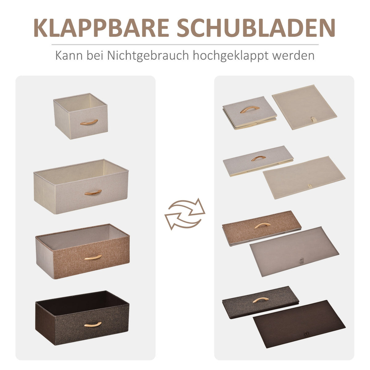 Chest of drawers, sideboard with 5 foldable fabric drawers, handle, storage cabinet with anti-tip protection for living room, bedroom, brown