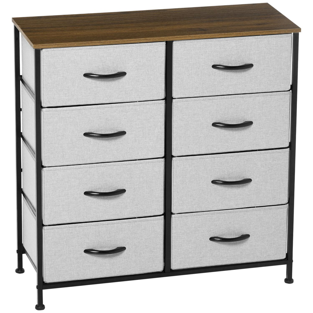 Chest of drawers sideboard with 8 folding fabric drawers, drawer cabinet with worktop, handle, multi-purpose cabinet with tilt protection, for living room, bedroom, gray
