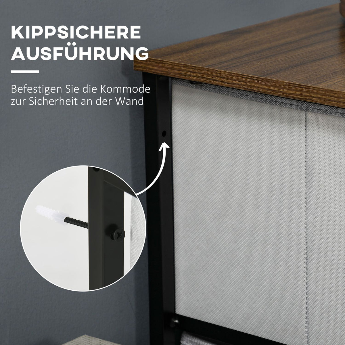 Chest of drawers sideboard with 8 folding fabric drawers, drawer cabinet with worktop, handle, multi-purpose cabinet with tilt protection, for living room, bedroom, gray