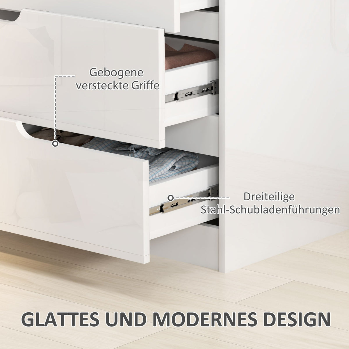 Chest of drawers side cabinet with 4 drawers, chest of drawers for living room, bedroom, high-gloss white 60 x 40 x 85cm |