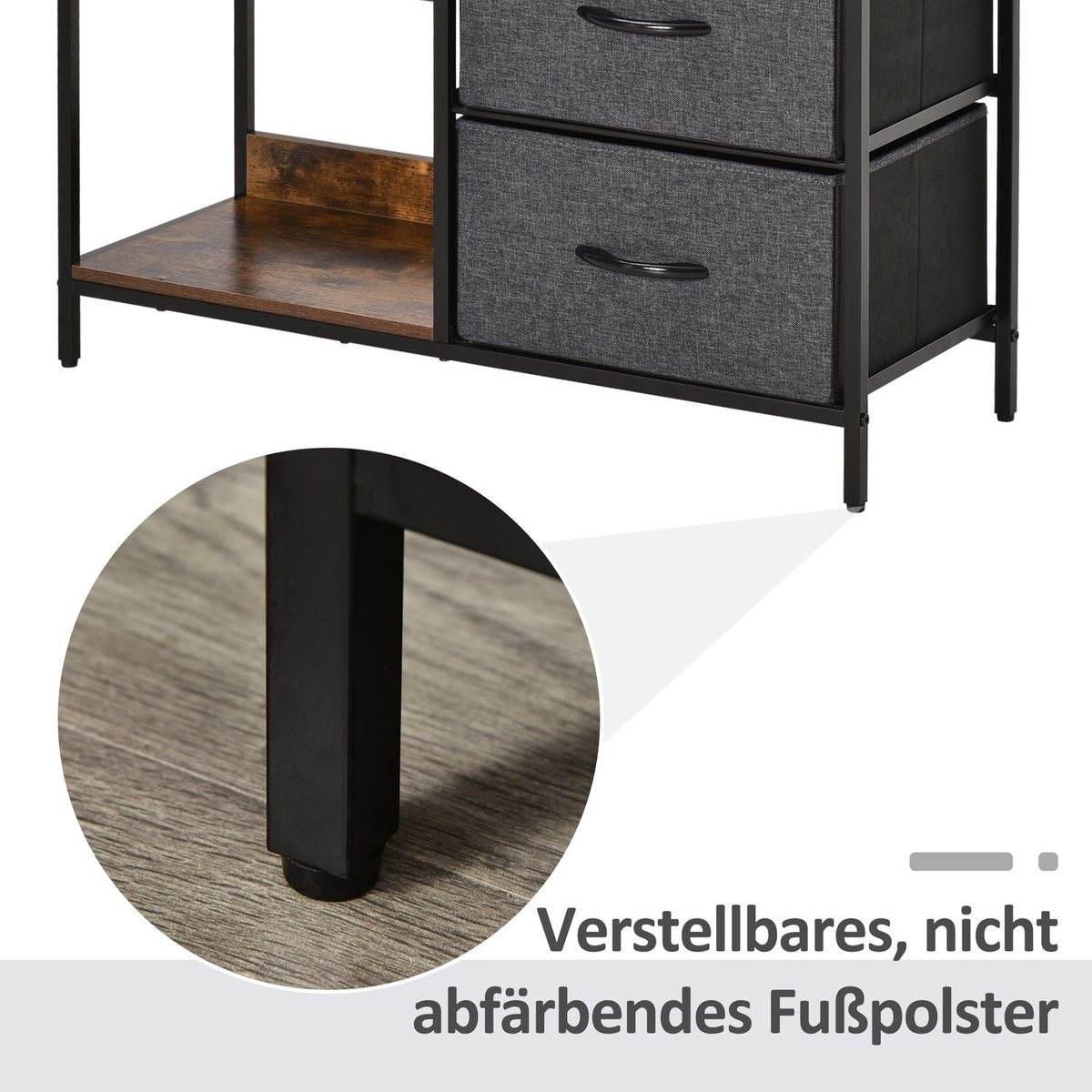 Chest of drawers storage cabinet with 3 fabric drawers, 2 open shelves, chest of drawers with metal frame for bedroom, living room brown