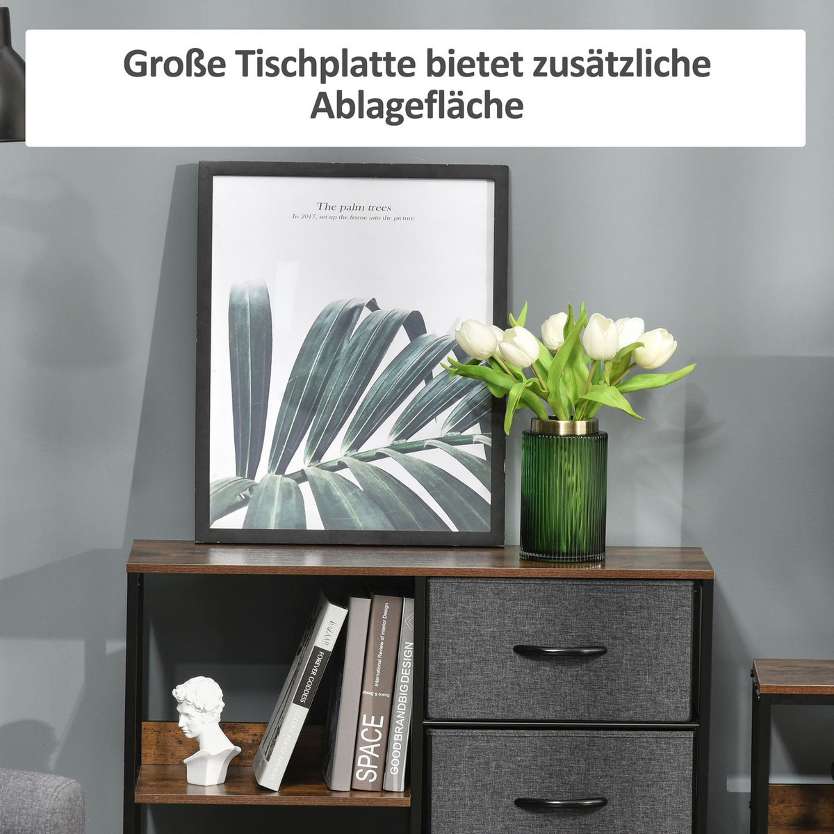 Chest of drawers storage cabinet with 3 fabric drawers, 2 open shelves, chest of drawers with metal frame for bedroom, living room brown