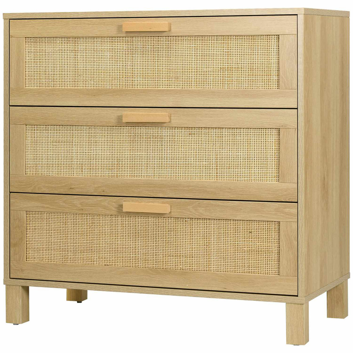 Chest of drawers with 3 drawers, anti-tip protection, rattan look, side cabinet for living room, bedroom, natural, 80x40x80cm