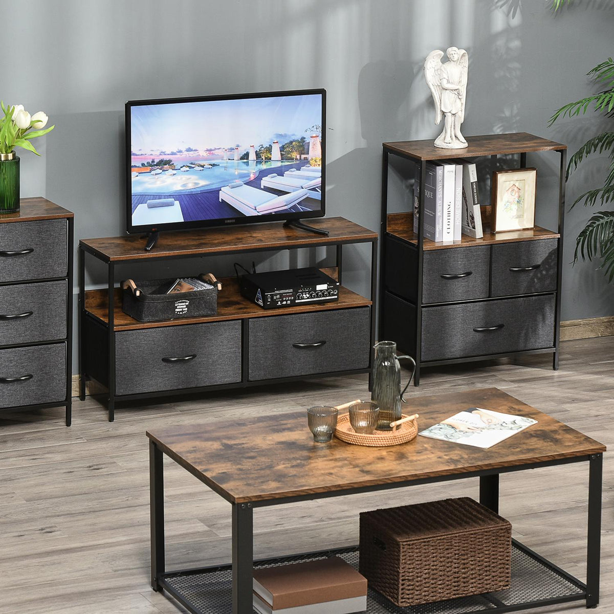 Chest of drawers with 3 drawers made of linen storage cabinet with shelf handles black