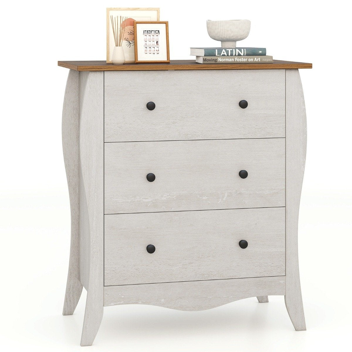 Chest of drawers with 3 folding fabric drawers, country house style sideboard, gray drawer cabinet