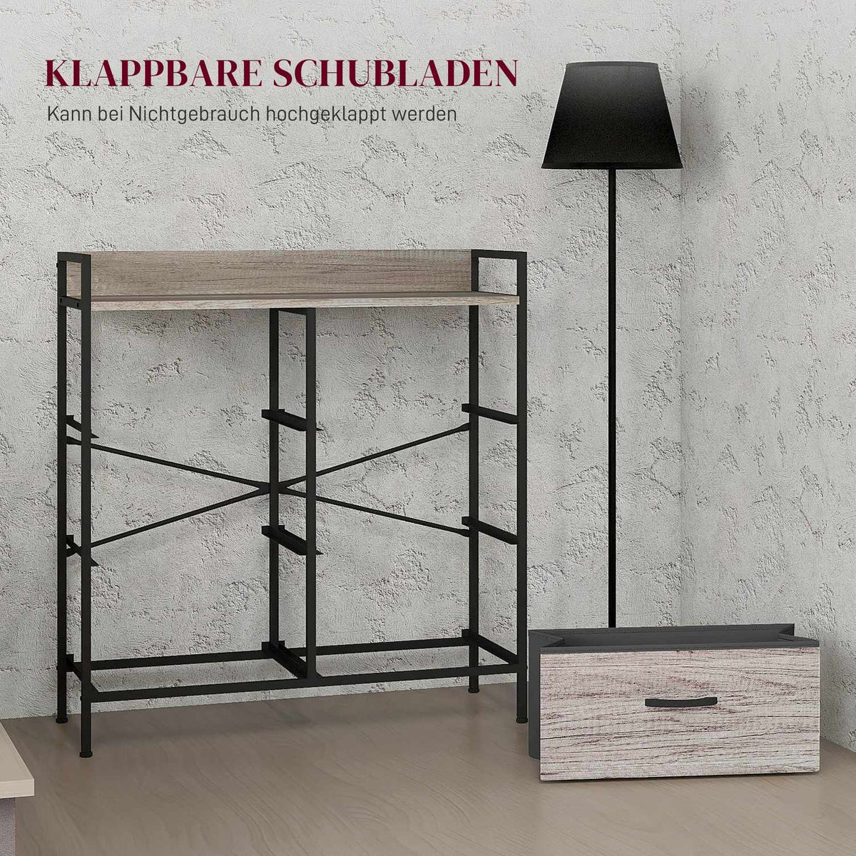 Chest of drawers with 6 drawers made of fabric storage cabinet with wood look, handles, steel frame, industrial design sideboard for living room gray