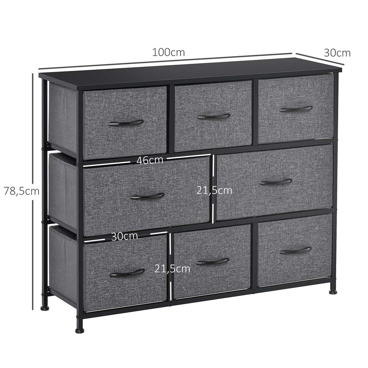 Chest of drawers with 8 drawers made of fabric, storage cabinet, chest of drawers with handles, metal frame, modern design cabinet for bedroom, living room, dark gray