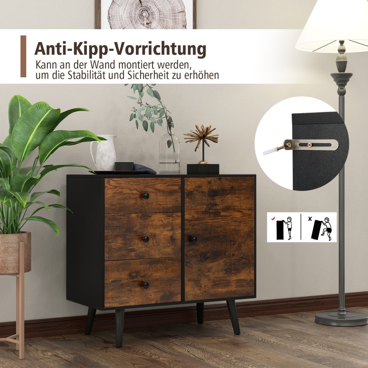 Chest of drawers with door & 3 drawers & adjustable shelf & anti-tip sideboard 73 x 40 x 76.5 cm