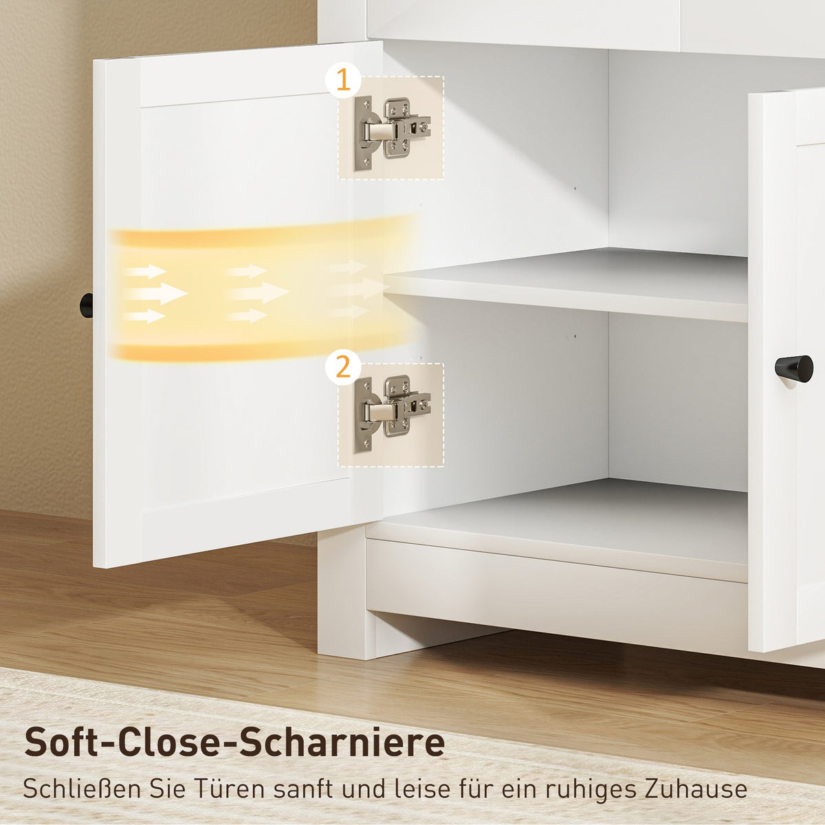 Chest of drawers with plenty of storage space, sideboard with soft-close doors, 2 drawers, adjustable shelf, white