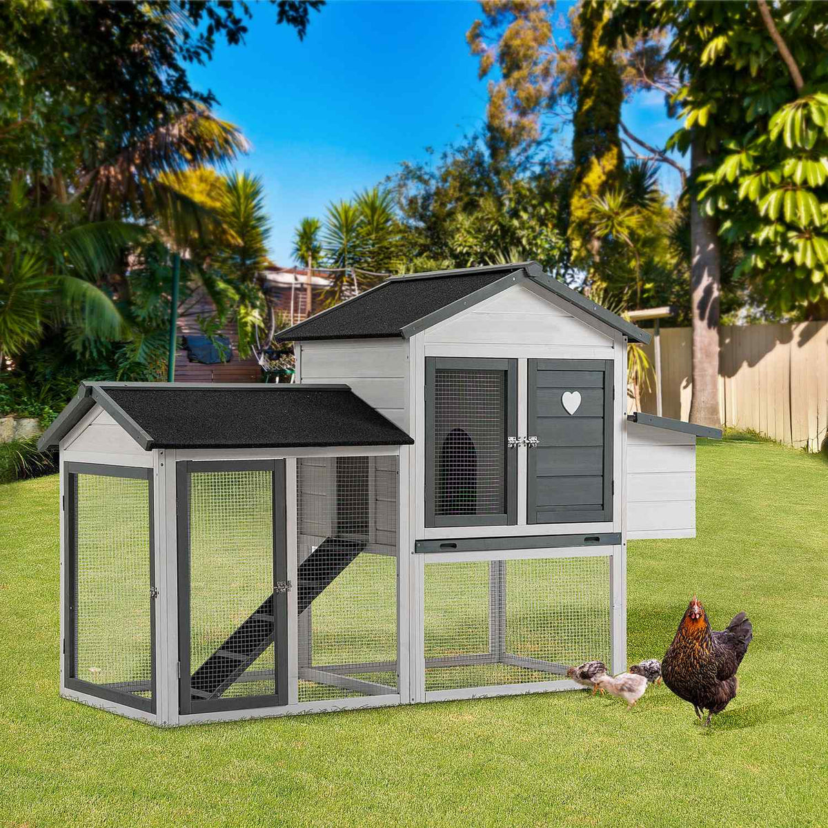 Chicken Coop Chicken House Chicken Enclosure With 2 Levels Nesting Box Ramp Winterproof Easy To Clean Fir Wood Steel Asphalt 200 X 80 X 130 Cm