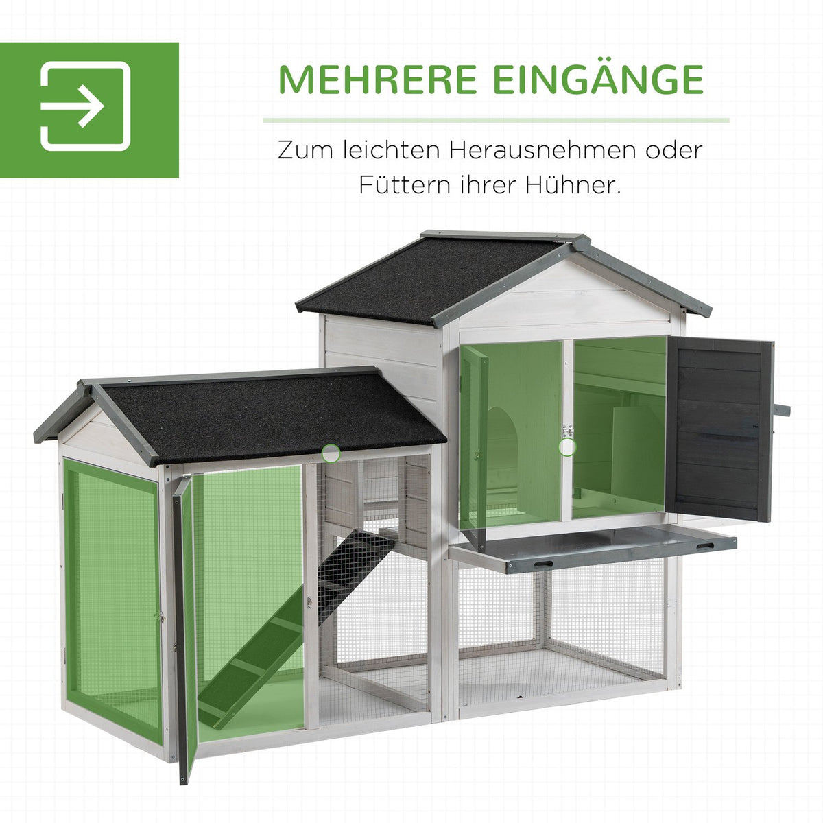 Chicken Coop Chicken House Chicken Enclosure With 2 Levels Nesting Box Ramp Winterproof Easy To Clean Fir Wood Steel Asphalt 200 X 80 X 130 Cm