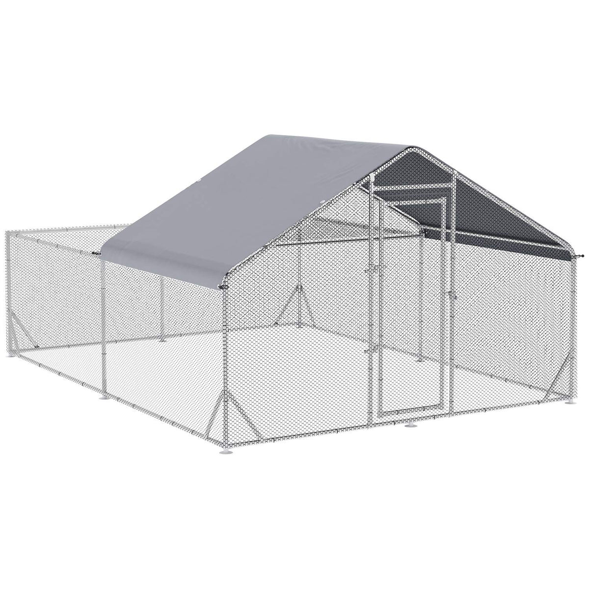 Chicken Coop Free-Range Chicken Enclosure With Sun Protection Roof, 400 X 300 X 195 Cm Steel, Silver