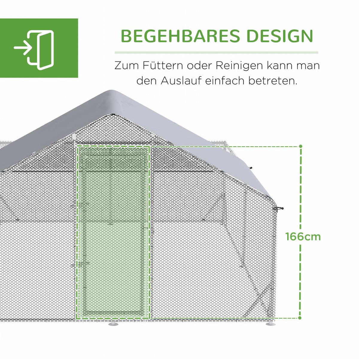 Chicken Coop Free-Range Chicken Enclosure With Sun Protection Roof, 400 X 300 X 195 Cm Steel, Silver