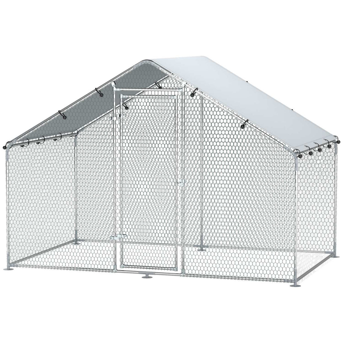 Chicken Coop Outdoor Run 3x1.7x1.9 m with Lock Galvanized Steel Chicken House with Waterproof, Anti-UV Roof Outdoor Poultry House for Chicken Cage, Small Animals, Plants Silver