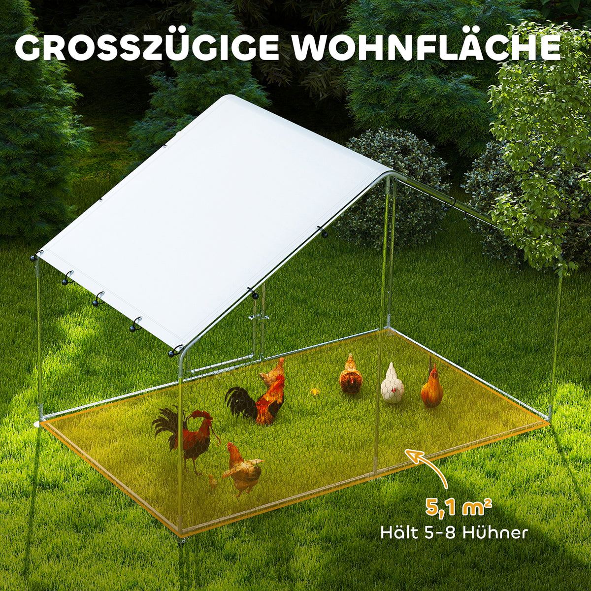 Chicken Coop Outdoor Run 3x1.7x1.9 m with Lock Galvanized Steel Chicken House with Waterproof, Anti-UV Roof Outdoor Poultry House for Chicken Cage, Small Animals, Plants Silver