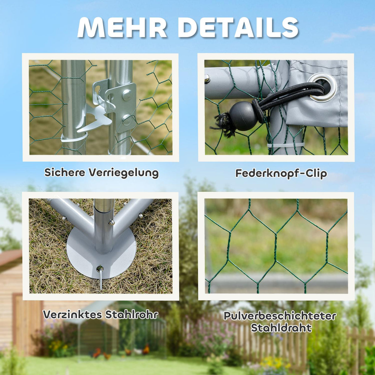 Chicken Coop Outdoor Run 3x1.7x1.9 m with Lock Galvanized Steel Chicken House with Waterproof, Anti-UV Roof Outdoor Poultry House for Chicken Cage, Small Animals, Plants Silver