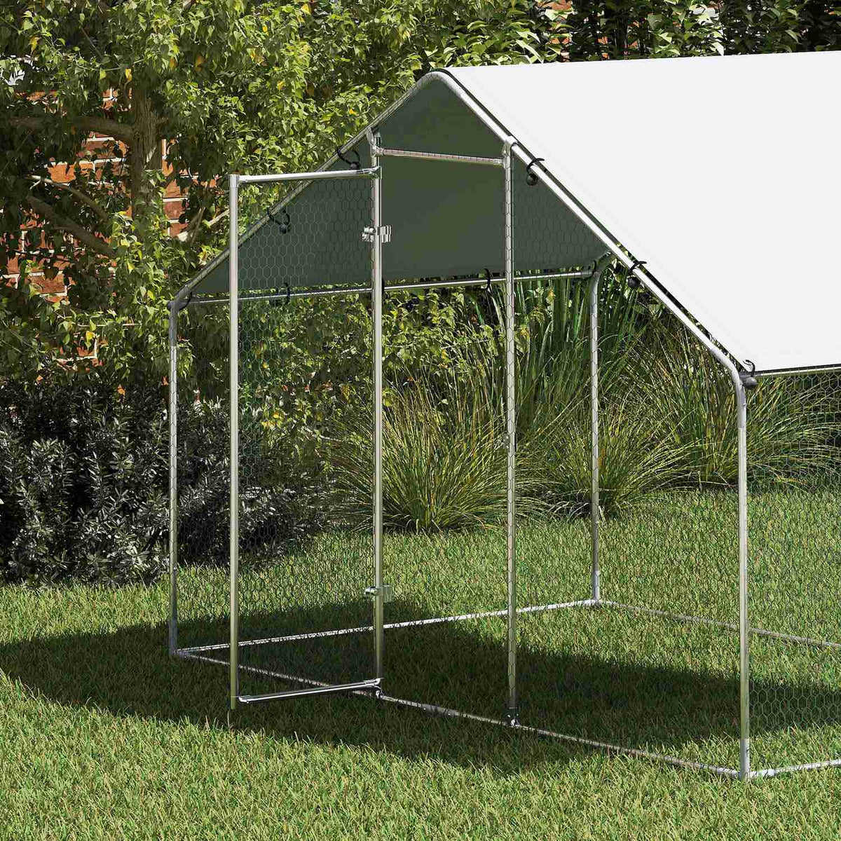 Chicken Coop Outdoor Run 3x1.7x1.9 m with Lock Galvanized Steel Chicken House with Waterproof, Anti-UV Roof Outdoor Poultry House for Chicken Cage, Small Animals, Plants Silver