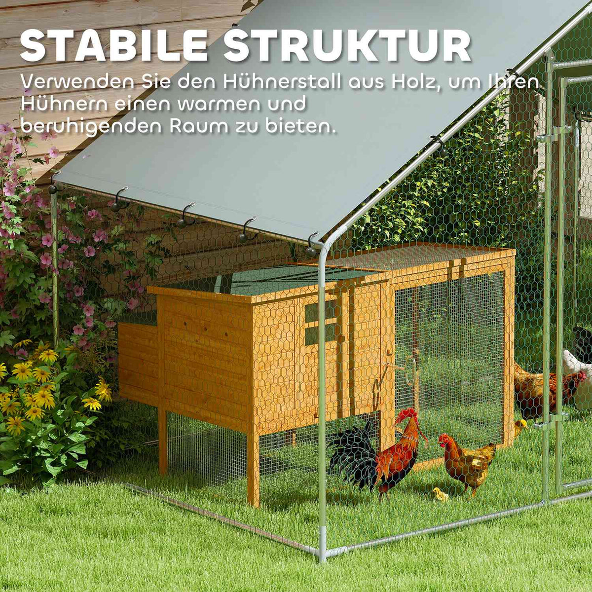 Chicken Coop Outdoor Run 3x1.7x1.9 m with Lock Galvanized Steel Chicken House with Waterproof, Anti-UV Roof Outdoor Poultry House for Chicken Cage, Small Animals, Plants Silver