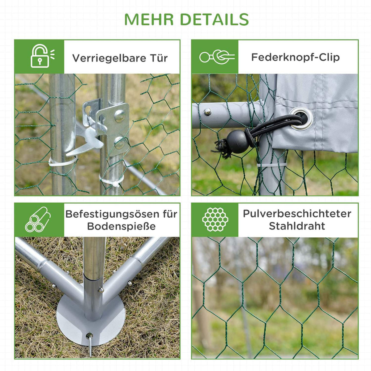 Chicken Coop Outdoor Run Made of Steel, 280 x 380 x 197 cm Chicken Cage with UV-Resistant Cover, Door, Chicken Run for 6-12 Chickens, Small Animals, Silver