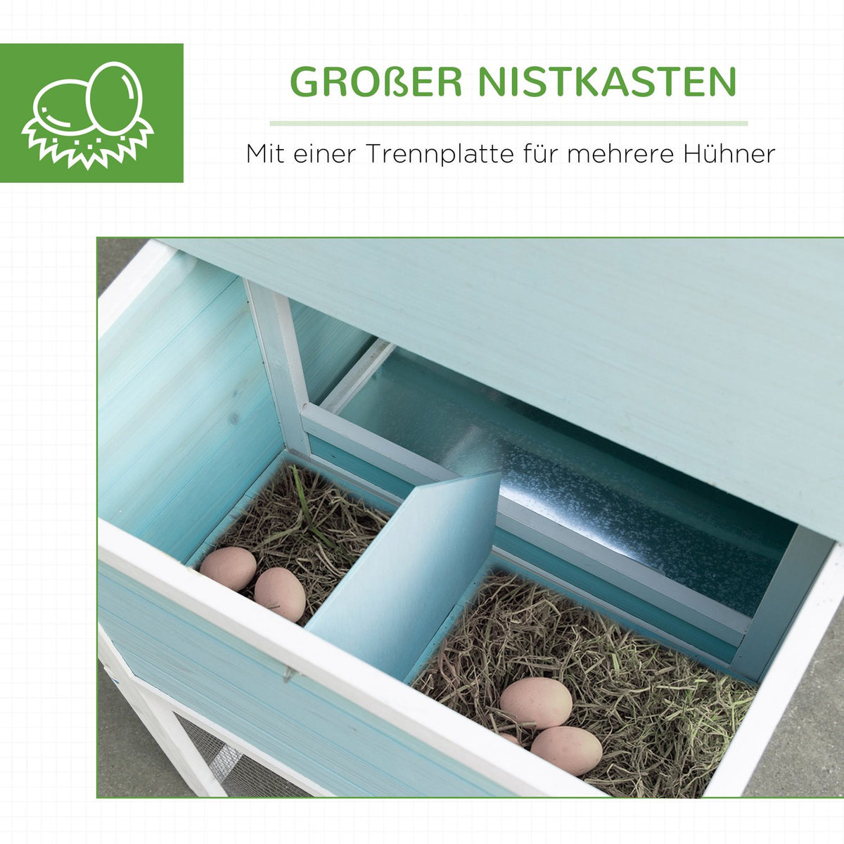 Chicken Coop Winterproof Chicken House With 2 Levels, Nesting Box & Ramp, Easy To Clean, Fir Wood/Steel/Asphalt, Blue, 193X78X115Cm