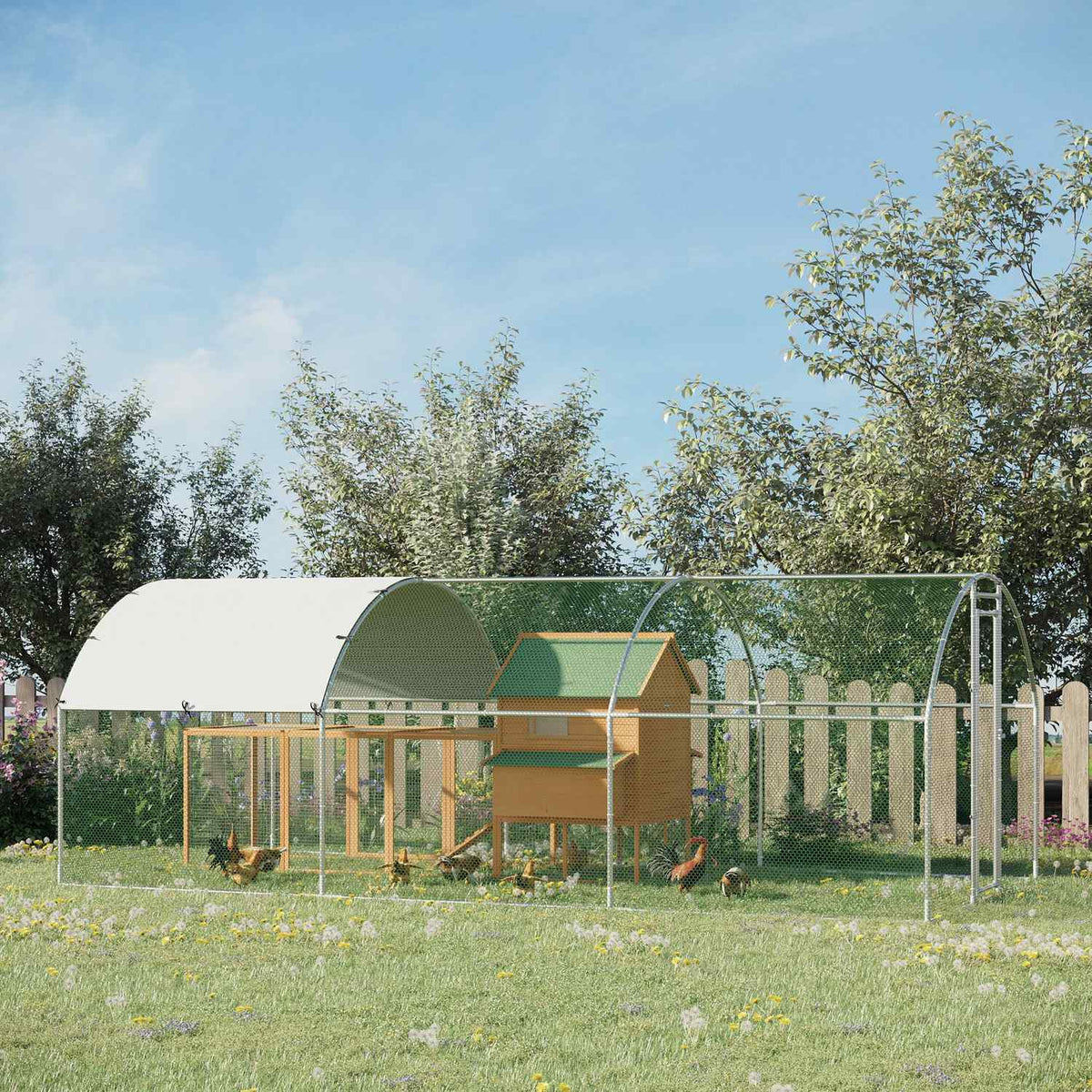 Chicken Coop Xxl Outdoor Poultry Coop For 12-18 Chickens, With Shade Roof & Lock, Zinc/Steel, 280X570X197Cm