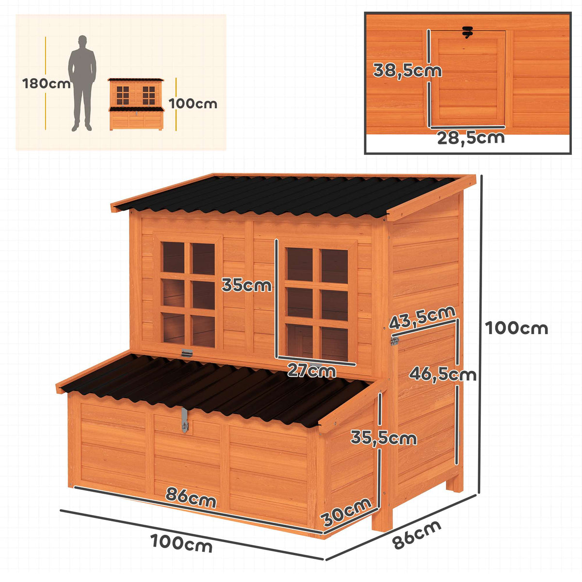 Chicken Coop with Nesting Box, Waterproof Roof, 4-6 Hens