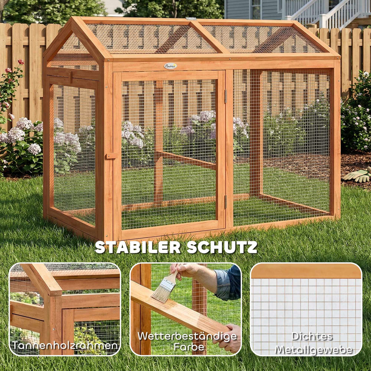Chicken Coop with Perch, Double Doors, Wood & Metal, 104x70.5x84 cm