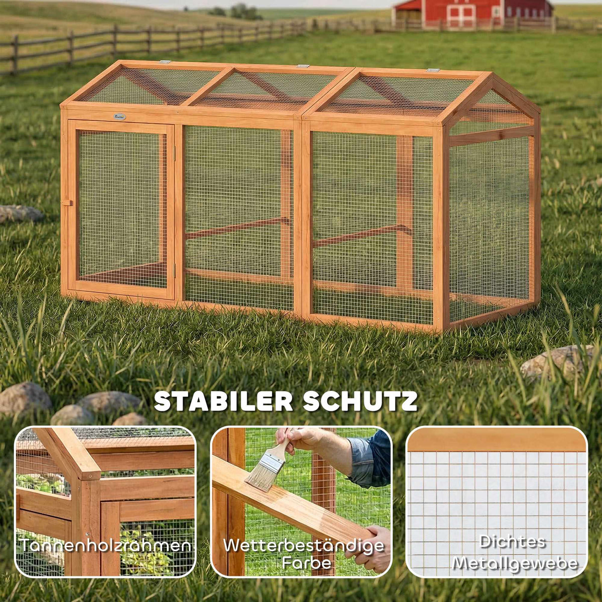 Chicken Coop with Perch, Double Doors, Wood & Metal, 156x70.5x84 cm