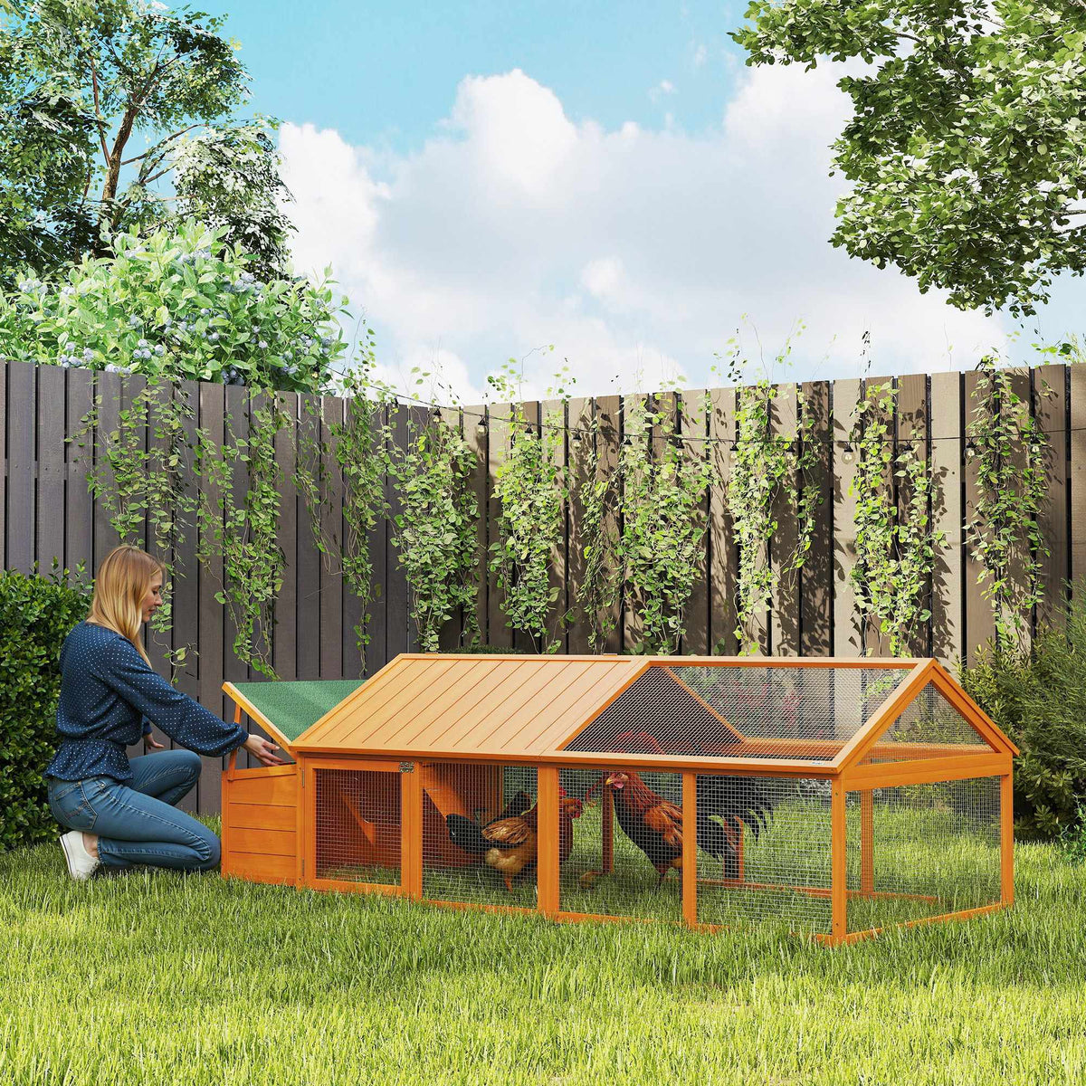 Chicken Coop with Run, 240 x 112.5 x 76 cm, Fir Wood