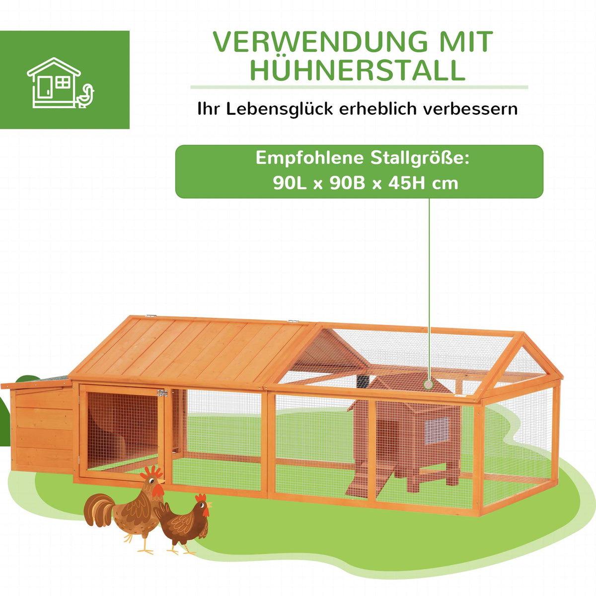 Chicken Coop with Run, 240 x 112.5 x 76 cm, Fir Wood
