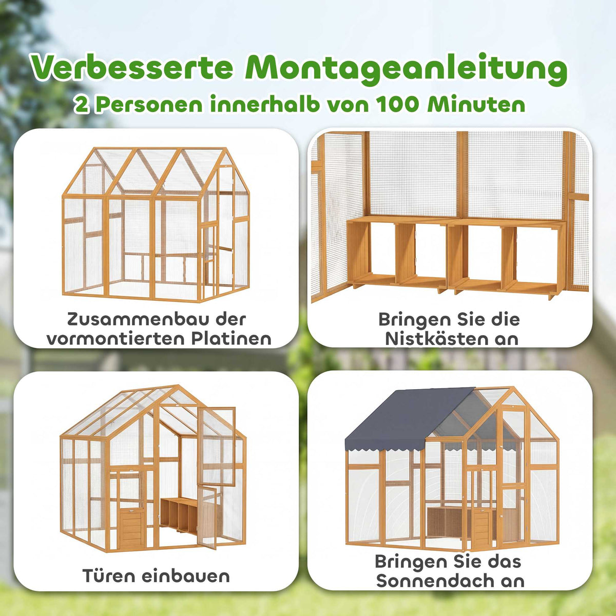 Chicken Coop with Run, 3.07㎡, Waterproof Cover, 6-8 Hens