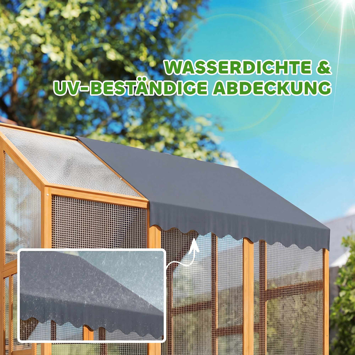 Chicken Coop with Run, 3.07㎡, Waterproof Cover, 6-8 Hens