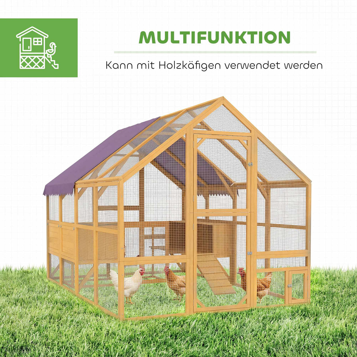 Chicken Coop with Run, 4 Nest Boxes, for 8-12 Hens