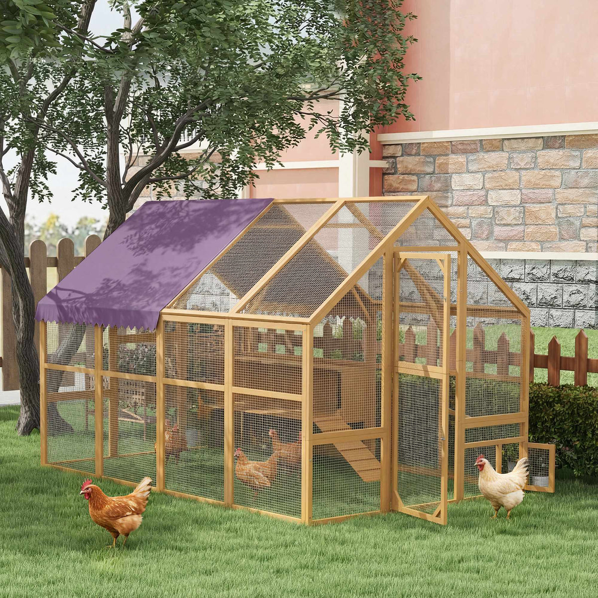 Chicken Coop with Run, 4 Nest Boxes, for 8-12 Hens