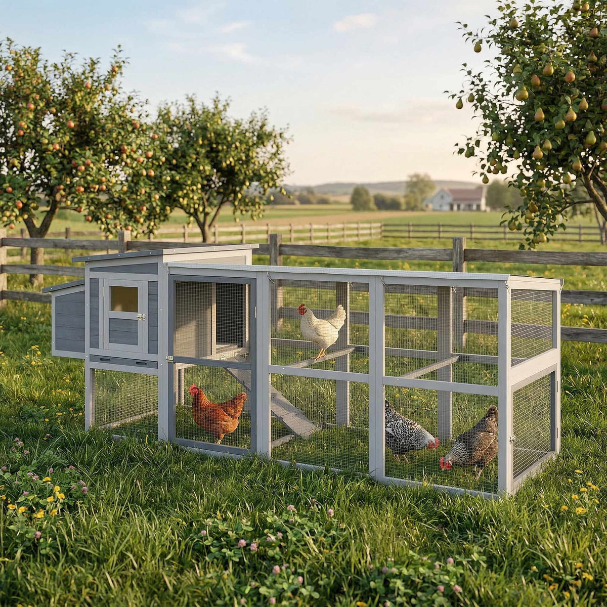 Chicken Coop with Run, Nesting Box, Asphalt Roof, 264x82x89cm