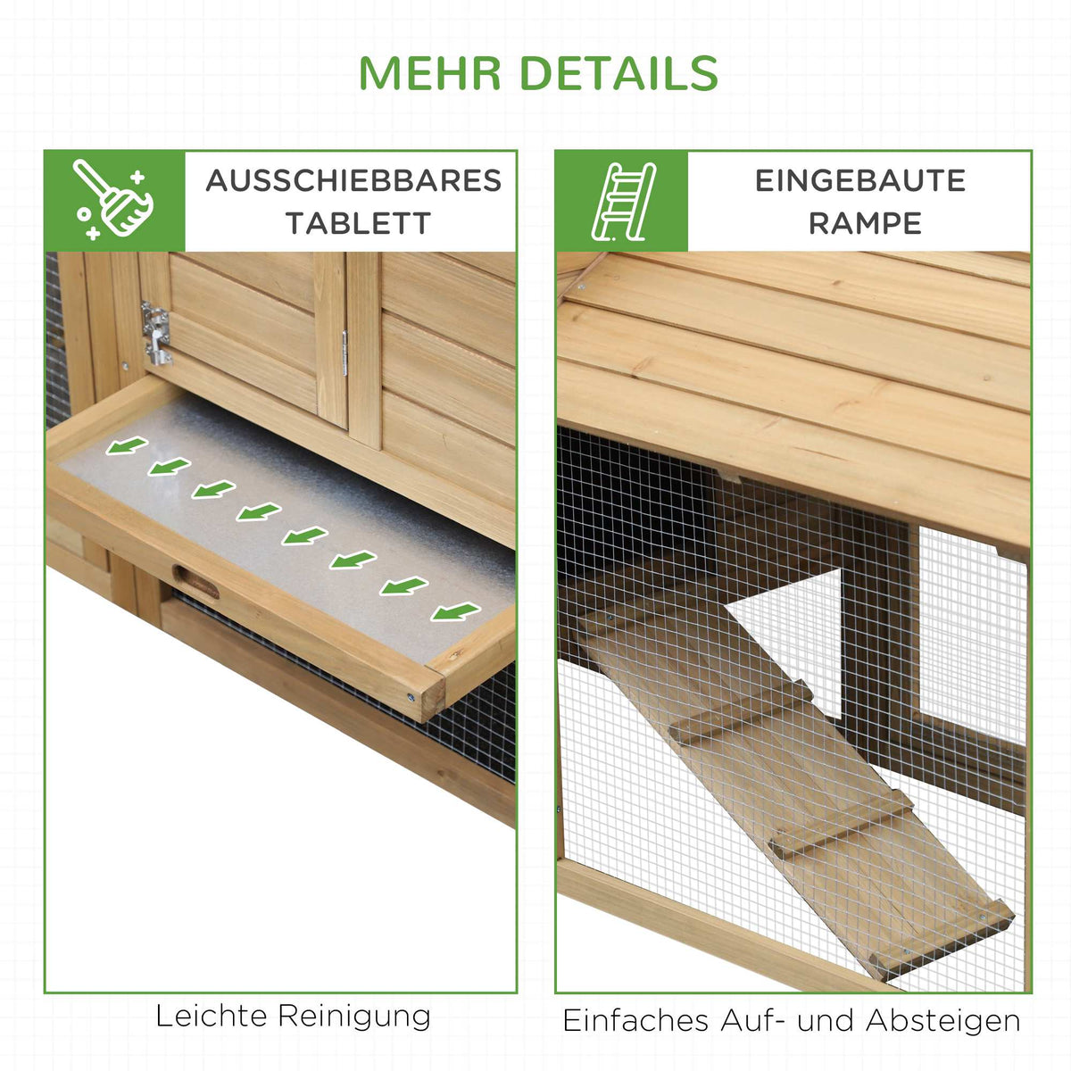 Chicken Coop with Run, Wood, 2 Levels, Nesting Box