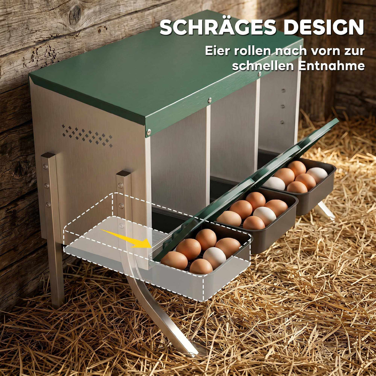 Chicken Nest Box with Ventilation, 3 Compartments, Metal