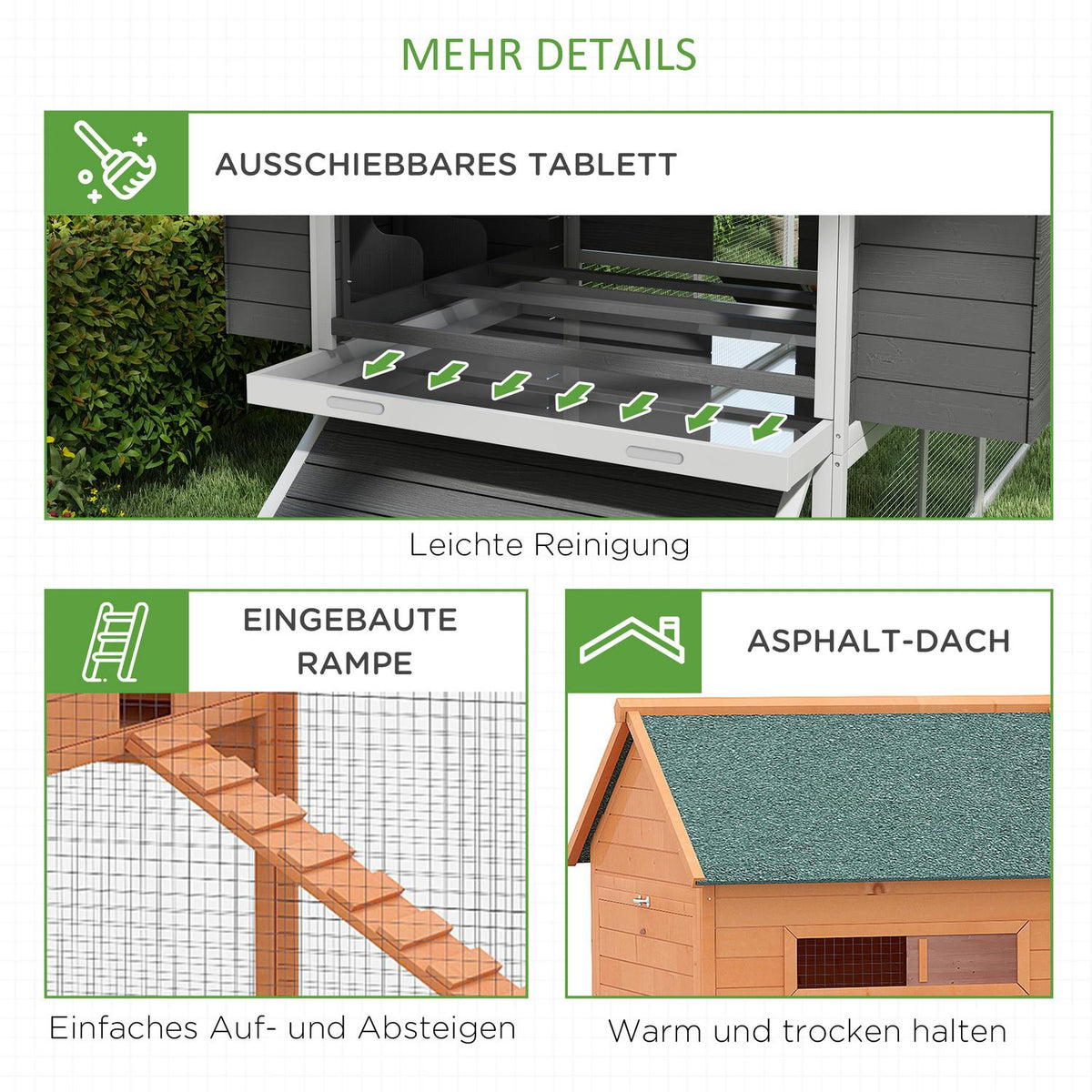 Chicken coop 2 levels chicken house with nesting box, outdoor enclosure poultry coop enclosure for 8-10 chickens playpen with tray, fir wood 347 x 160 x 150 cm gray